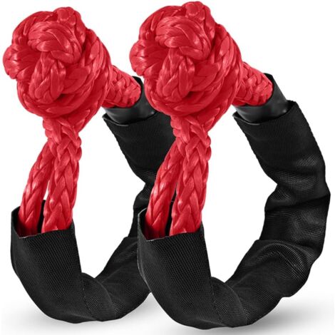 2Pcs Soft Shackle Tow Ropes for Truck ATV Marine, One-Piece Outdoor Recovery Straps, Red
