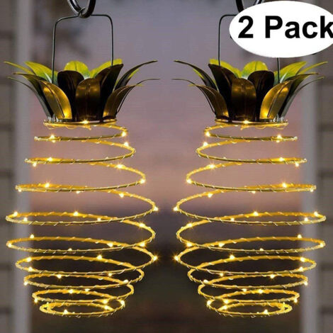 2pcs Solar Eisen Ananas Licht Wasserdicht LED Garten Kupferdraht Licht Dekoration Landschaft Lichter (2pcs)