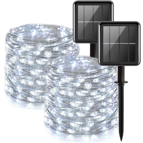 2pcs Solar String Lights, 10m, 100 LED, 8 Modes, Suitable for Christmas Tree, Garden, Balcony Decoration, Cool White
