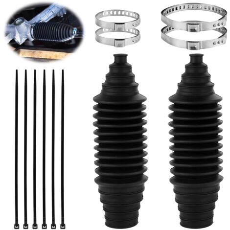 2pcs Soufflet de Crémaillère de Direction pour Voiture, Kit de Soufflets de Biellette de Direction Intérieure en Silicone avec 4 Pinces de Verrouillage et 6 Attaches de Câble Accessoires