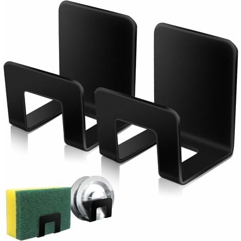 2Pcs Sponge Holders for Kitchen Sink,Premium SUS304 Stainless Steel Waterproof Sponge Holder Sink  - Quick Drying Strong Adhesive Sponge Holder - Black