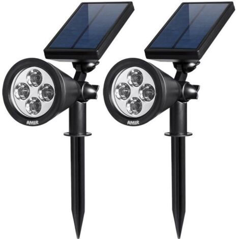 2pcs Spots solaires extérieur étanches,Projecteurs solaires extérieurs, lumières solaires imperméables de paysage de sécurité de 4