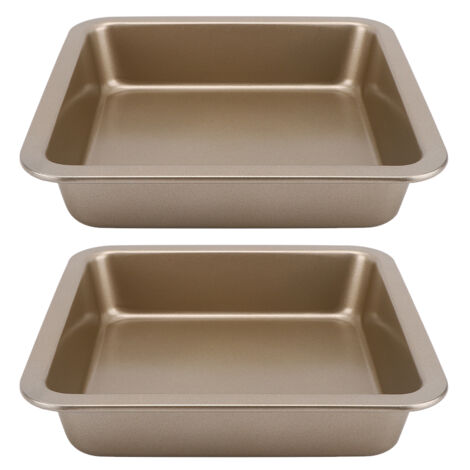 2Pcs Square Shaped Non Stick Cheese Cake Pizza Mold Tray Bakeware Kitchen Baking Tools(Gold )