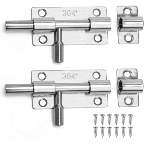 2Pcs Stainless Steel Door Lock - Sliding Latch with Screws for Door, Window, Bathroom, Fence, Garden Shed - Rust Proof Bolt