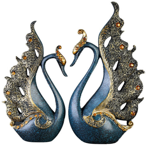 2PCS Statuettes de Paon en Résine Naturelle pour Décoration d'Intérieur - 30cm de Hauteur, Idéal pour Bibliothèque ou Étagère