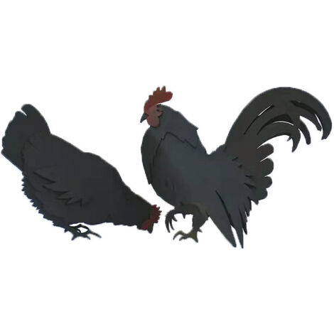 2pcs Stereo Garden Cock, Black Chicken plug - in au sol, jardin extérieur décoratif clôture Cour,22,5 12CM et 26 19CM, noir