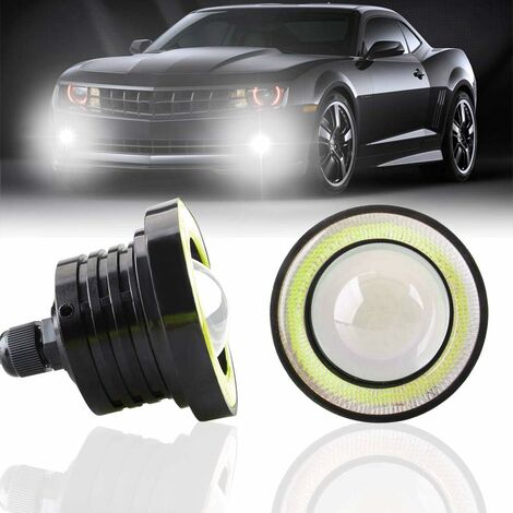 2PCS Super Bright 3.0Projecteur Universel LED Antibrouillard 12V 10W Blanc COB Halo Angel Eyes Anneaux Moto Voiture Feux De Jour DRL Conduite Lumière Ampoule Antibrouillard