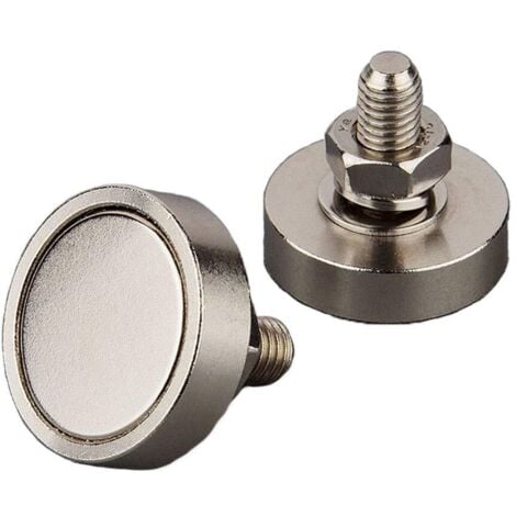 TINOR 2pcs Super Strong Round Neodymium Magnet with M8 Male Thread Stud and 45KG Vertical Magnetic Force(2PC Diameter 30mm M8)