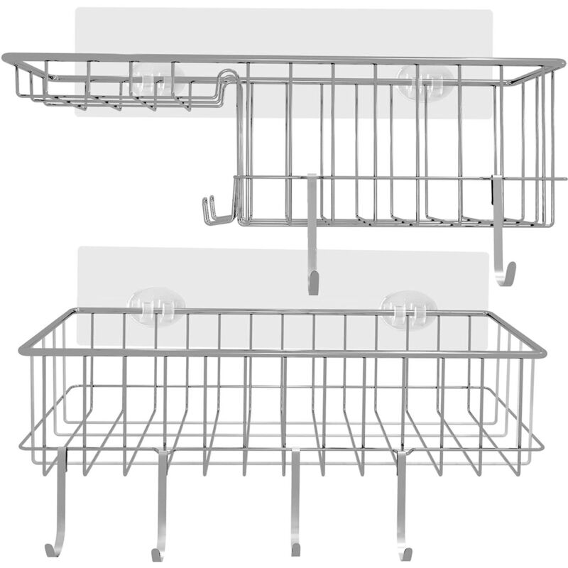 2pcs support de douche sans perçage, support de salle de bain avec porte-savon de douche en acier inoxydable, pour cuisine de toilette de salle de