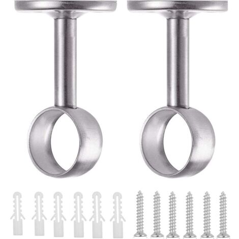 2pcs support de tringle à rideau en acier inoxydable, support de montage de rideau de 25 mm, tringle à rideau de plafond avec vis pour tringle à rideau porte-manteau garde-robe suspendue