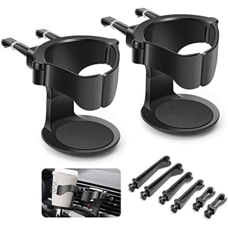 2PCS Support Gobelet Voiture, Porte-gobelet de Voiture Réglable, pour Grille d'Aération de Voitures, Camions, Camping-Cars(Noir)
