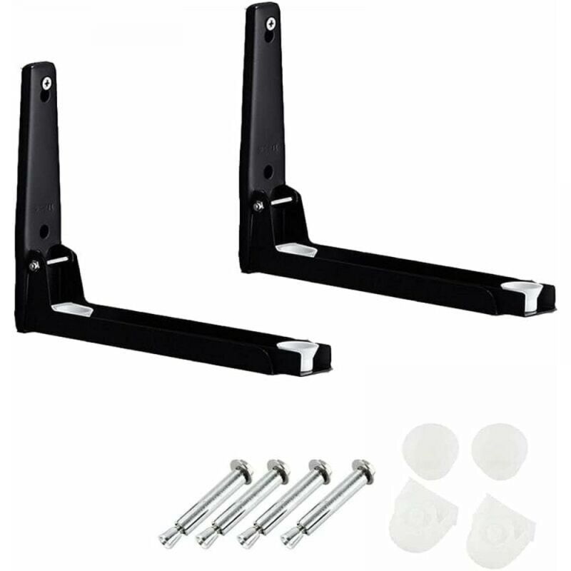 Cyslmuk - Support mural noir pour micro-ondes 2 pièces, pliable et rétractable, adapté à tous les fours à micro-ondes, poids maximum du micro-ondes
