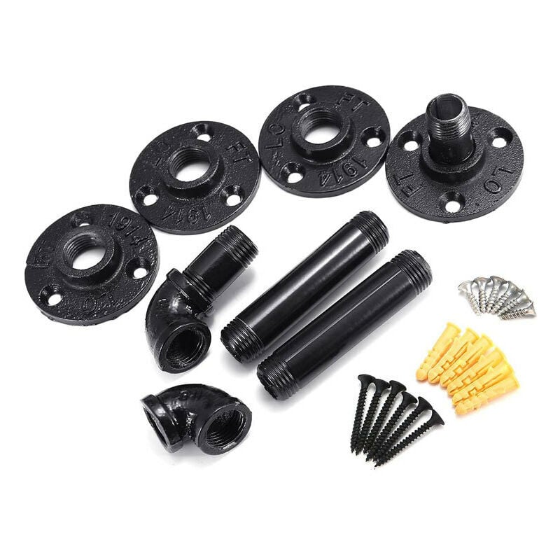 Aougo - 2Pcs Support Étagère Mural 15 x 8 cm Rétro en Métal Équerre de Tuyau Industriel Bride De Plancher Shelf Brackets pour Déco