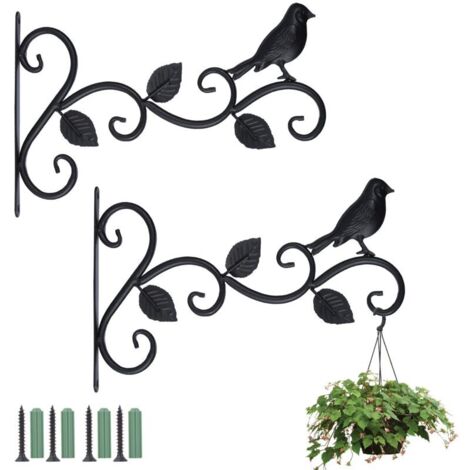 2pcs Supports de Panier à Suspendre, Crochet Mural pour Plantes, Crochet Rétro de Jardin, Supports Décoratifs avec Vis pour Pot de fleurs, Lanterne, Mangeoire à Oiseaux et Carillon à Vent
