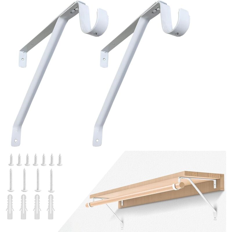 2PCS supports de tringle de placard robustes, supports de garde-robe réglables et supports de tringle, crampons muraux blancs pour tringle de