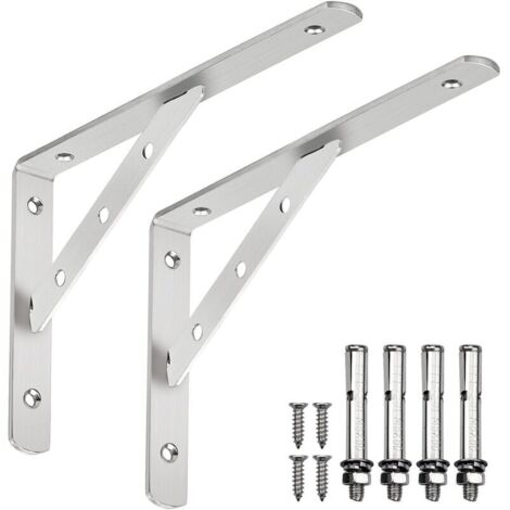 2Pcs Supports Triangulaires de 90 Degrés en Acier 245mm x 150mm Equerre Etagere Murale Mural Équerres Étagères de Fixation en Métal avec Vis et Chevilles