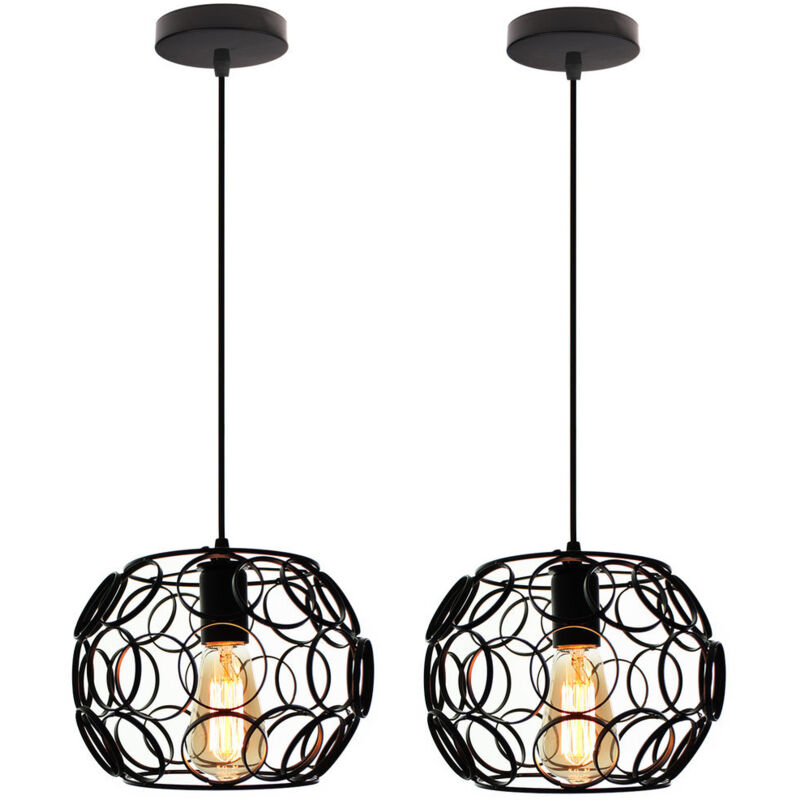 Norcks - 2PCS Suspension Luminaire Cage Ronde Lampe à Suspension En Fer Métallique Plafonnier Rétro Vintage Pour Club Bar Café Noir