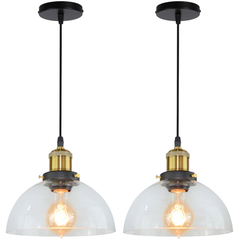 Norcks - 2PCS Suspension Luminaire D'Intérieur Industriel E27 Plafonnier En Verre Noir Lustre Rétro Pour Chambre Cuisine Salon Hôtel