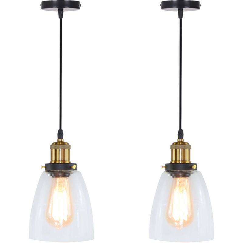Norcks - 2PCS Suspension Luminaire D'Intérieur Industriel Lustre Rétro E27 Plafonnier En Verre Noir Pour Chambre Cuisine Salon Hôtel