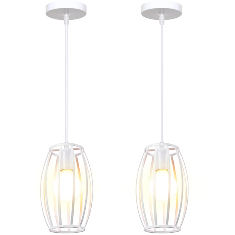 Norcks - 2PCS Suspension Luminaire D'Intérieur Rétro Lustre Vintage Plafonnier En Métal Pour Chambre à Coucher, Salon, Salle à Manger, Cuisine Blanc