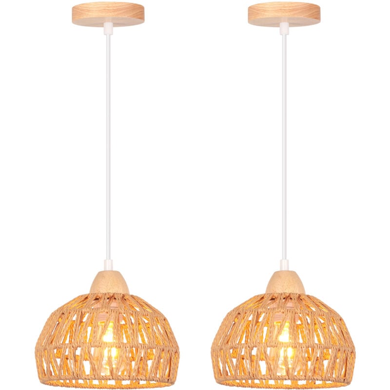 Norcks - 2PCS) Suspension Luminaire Rétro 20CM Lustre Tressé En Corde De Chanvre Plafonnier D'Intérieur Moderne