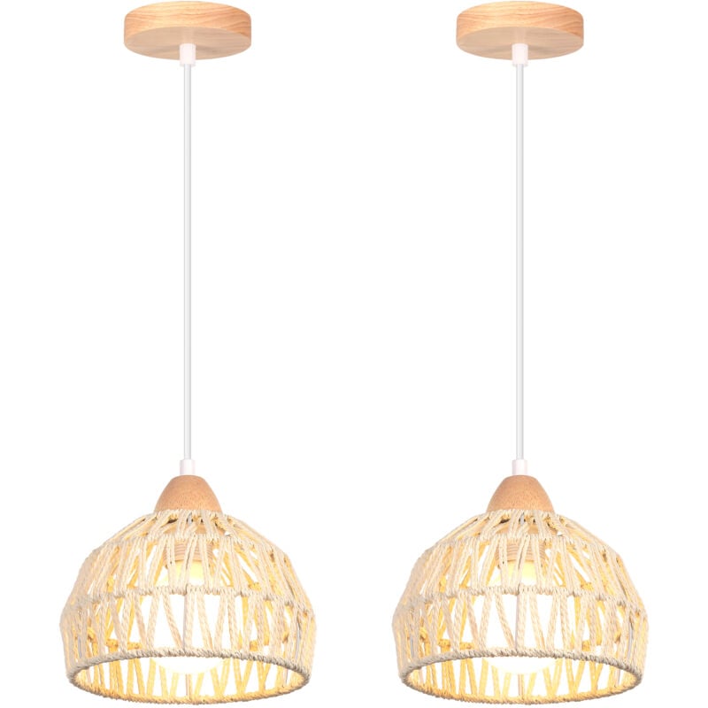 Norcks - 2PCS) Suspension Luminaire Rétro 20CM Lustre Tressé En Corde De Chanvre Plafonnier D'Intérieur Moderne Blanc