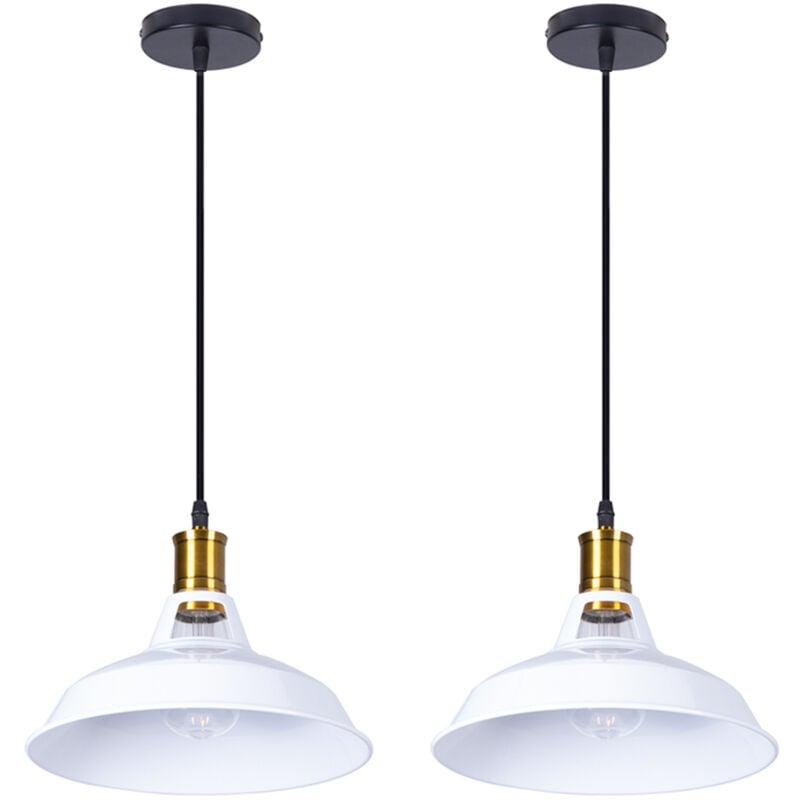 2PCS Suspension Luminaire Rétro En Métal Lampe À Suspension Vintage Plafonnier D'Intérieur Pour Cuisine, Ferme, Couloir (Blanc)