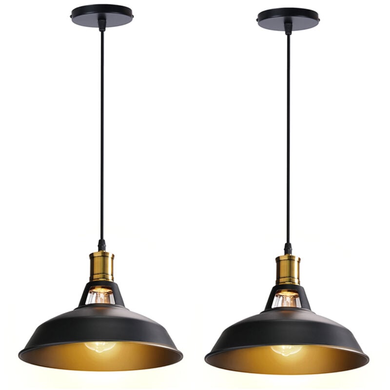 Stoex - 2PCS Suspension Luminaire Rétro En Métal Lampe à Suspension Vintage Plafonnier D'Intérieur Pour Cuisine, Ferme, Couloir (Noir)