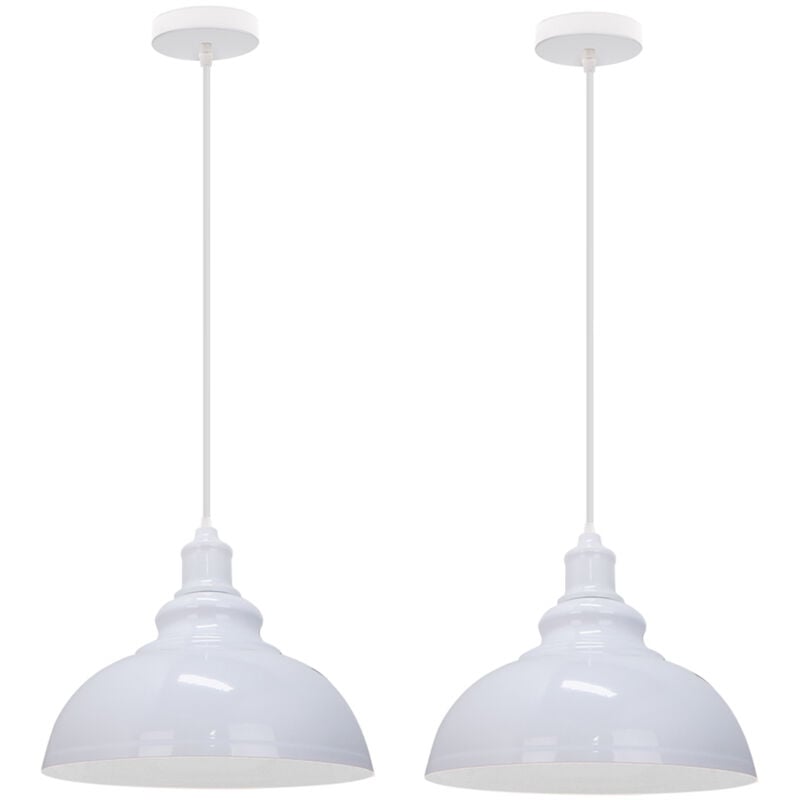 Stoex - 2PCS Suspension Luminaire Rétro Vintage Douille E27 Lustre D'Intérieur Abat-Jour En Métal Pour Bar, Grange, Café, Loft, Blanc