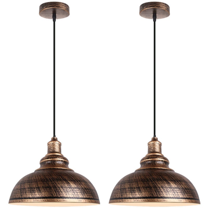 2PCS Suspension Luminaire Rétro Vintage Douille E27 Lustre D'Intérieur Abat-Jour En Métal Pour Bar, Grange, Café, Loft, Bronze