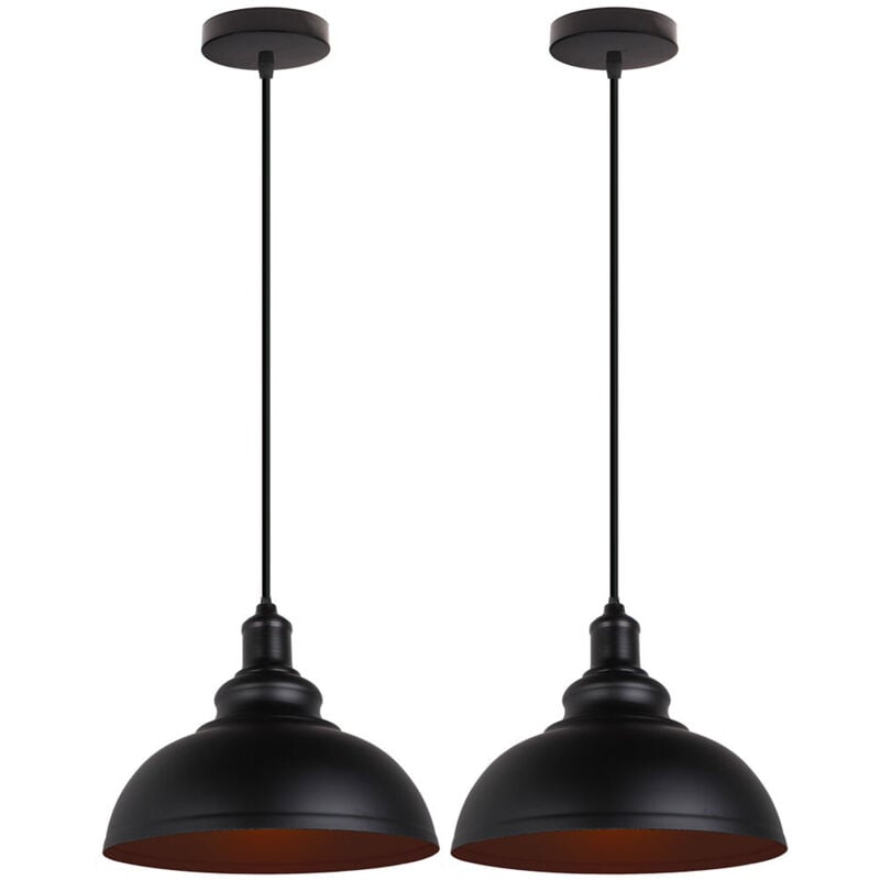 Norcks - 2PCS Suspension Luminaire Rétro Vintage Douille E27 Lustre D'Intérieur Abat-Jour En Métal Pour Bar, Grange, Café, Loft, Noir