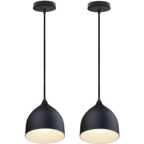2pcs Suspension Luminaire Style Industrielle Métal Lustre E27 Mini Lampe Vintage pour Cuisine Chambre Couloir, Noir