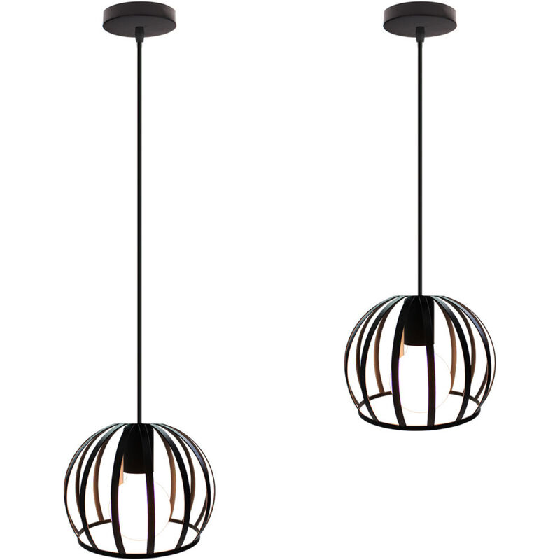 Norcks - 2PCS Suspension Luminaire Vintage Lustre Moderne Plafonnier Rond En Métal Fer Pour Cuisine Ferme Couloir Intérieur Noir