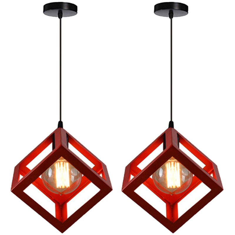 Norcks - 2PCS Suspension Lustre En Forme De Cube Suspension Luminaire Moderne Plafonnier Rétro Vintage Rouge