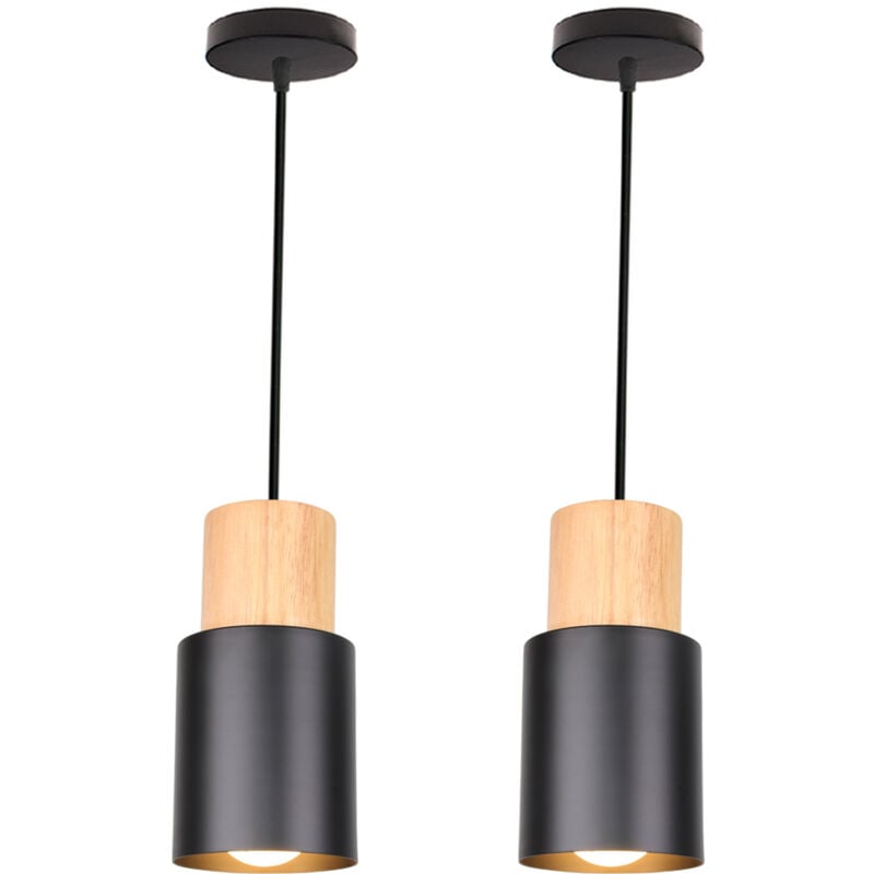 2PCS-Suspension Lustre Rétro En Métal Suspension Luminaire Moderne E27 Plafonnier Nordique Pour Bureau, Chambre à Coucher, Cuisine (Noir)