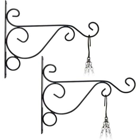 2Pcs Suspension Mural Crochet Plante(26cm21cm) Suspendre Support de Pot de Fleur Carillons Lanterne Panier de Jardin en Métal pour Décoration de Jardin(Noir)