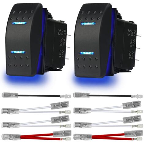 2pcs Switch Rocker Momentary (ON) - OFF - (ON) 3 posizione impermeabile DC 12V / 20A 24V / 10A 7Pin DPDT LED luce, per barca camion marino auto caravana RV SUV ATV UTV, blu