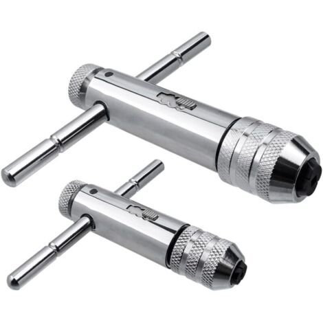 2Pcs T Poignée Porte-outils avec poignée coulissante pour taraud, Porte taraud réversible à cliquet M3-M8 / M5-M12