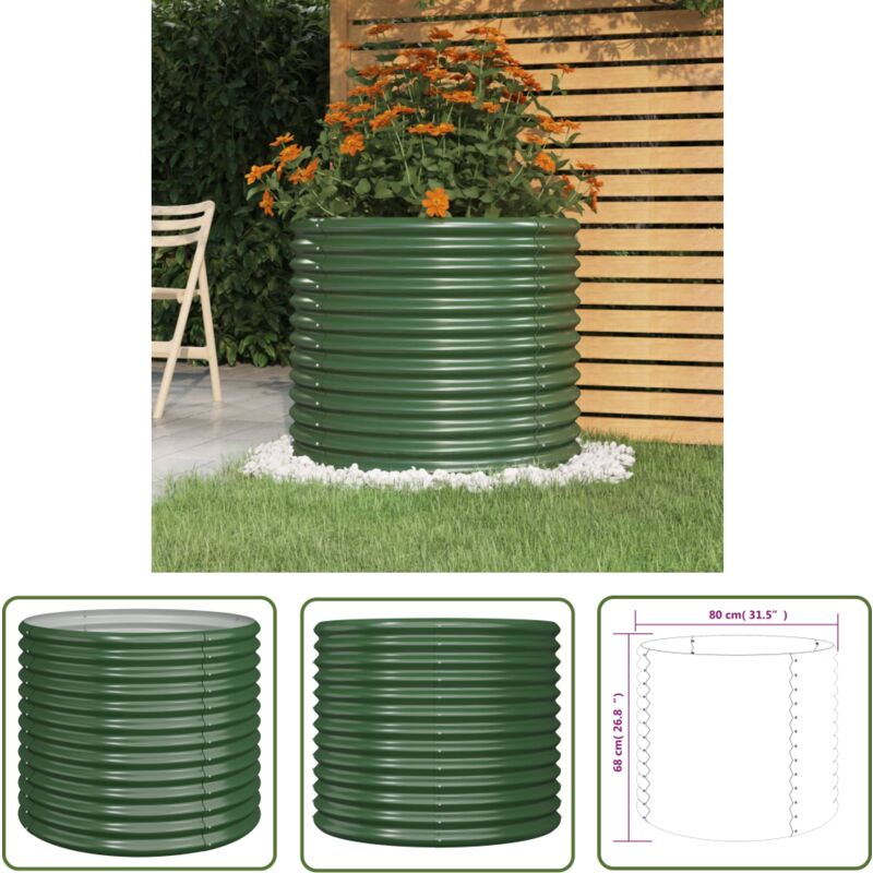 The Living Store Jardinière de jardin Acier enduit de poudre 80x80x68 cm Vert - Jardinière - Pots De Fleurs - Décoration Extérieur - Balcon - Patio