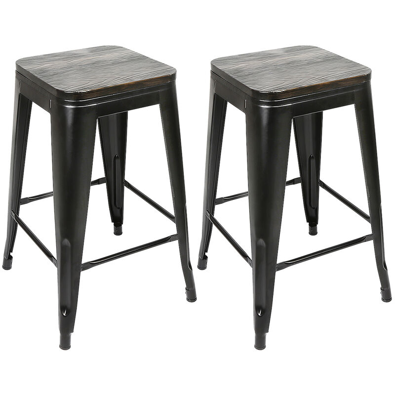 lot de 2 tabouret bar industriel design chaise haute 76,5 cm metal et bois 150 kg pour cuisine bistrot salle a manger interieur exterieur