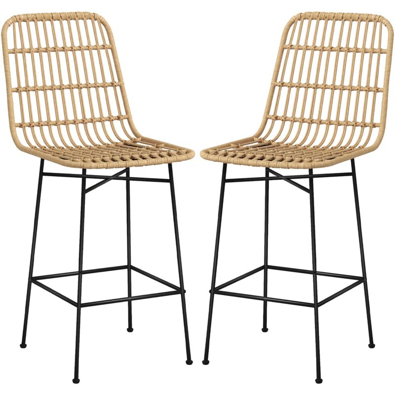 Yiruka - 2pcs Tabouret de bar en rotin avec dossier 45x53.5x105cm