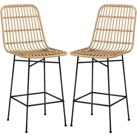 2pcs Tabouret de bar en rotin avec dossier 45x53.5x105cm