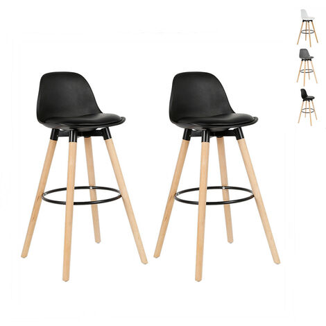 2PCS Tabouret de Bar Tabouret Haut Cuisine avec dossier et repose-pieds tabouret bois haute qualité gris