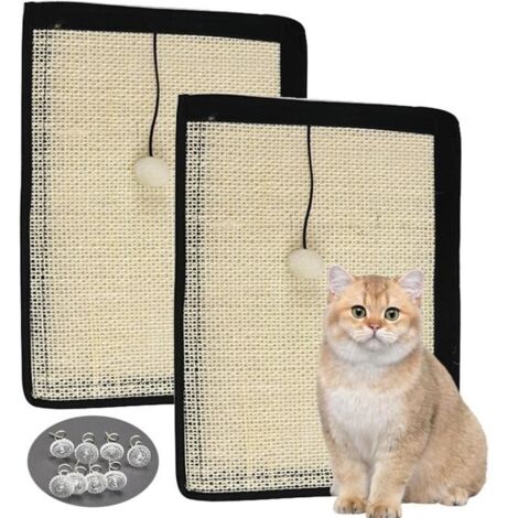 2Pcs Tapis Griffoir pour Chat,Grattoir Chat Tapis Griffoir Chat en Sisal Peut Être Collé 40x30cm,Tapis Chat Griffoir avec des Boules