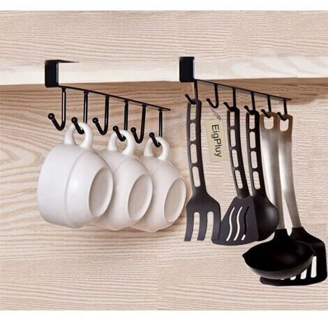 2pcs Tasse Tasses à vin Verres de Rangement Crochets Ustensiles de Cuisine Cravates Ceintures et écharpe Accrocher porte-rack Crochet sous Placard Cabinet Sans Perçage,Noir-