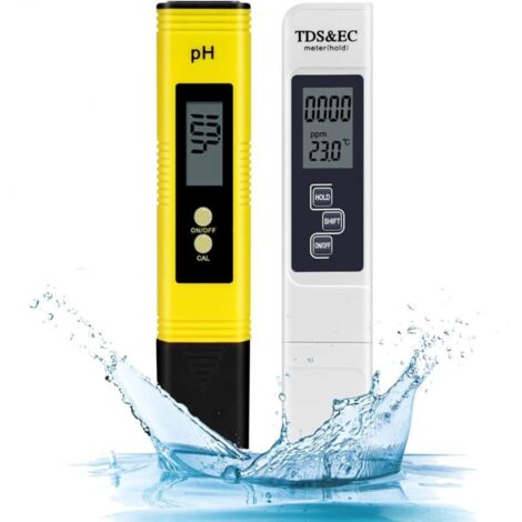 2PCS Testeur de Qualité de l'eau, Testeur pH Mètre électronique, TDS&EC Mètre Température, 4 en 1 Testeur de qualité de l'eau avec Écran LCD, résolution Haute précision 0,01, pour Piscine, Eau Potable