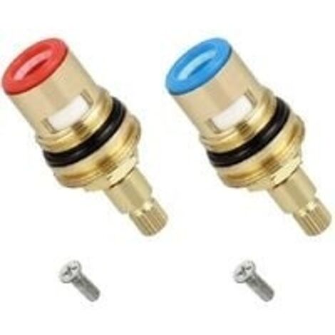 2Pcs Tête a Disques Céramique,1/2" Cartouches Céramique, Universelles de Rechange pour Robinet en Laiton 20 Crans x 53mm Rechange pour Cusine, Salle de Bain (Chaud et Froid)