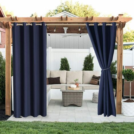 2pcs Thermal Insulation Blackout Outdoor Curtain Windproof Portable Garden Curtain (W2.1mL2.3m,Navy Blue)