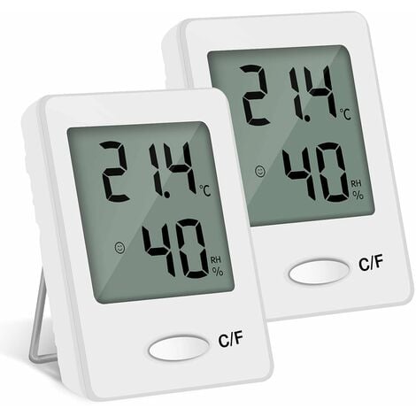 2PCS Thermomètre Hygromètre Interieur Numérique Température Humidité de Haute Précision Portable (blanc)