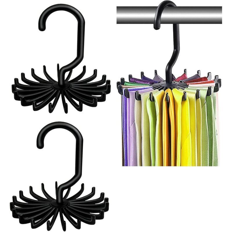 2pcs Tie Hanger, Rotating Tie Rack Belt Hanger Holder, 20 Adjustable Rotating Hooks for Closet Organizer Storage